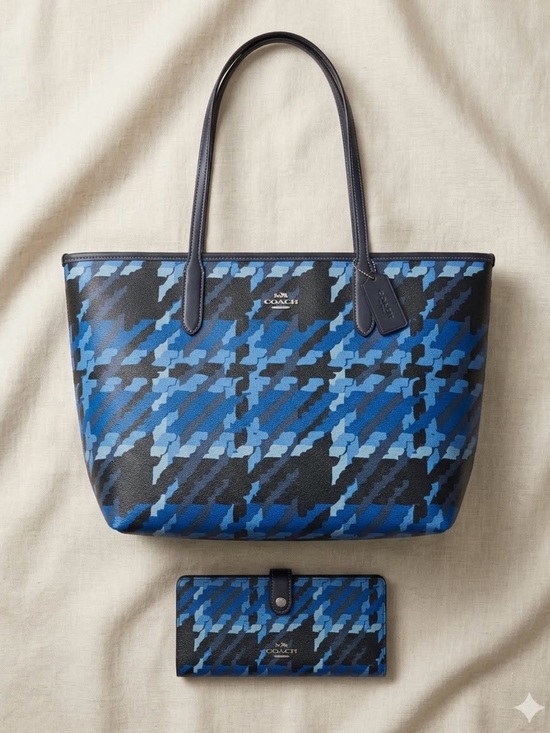 Coach Handbags - Coach Graphic Plaid Matching Set- City Tote & Slim Wallet
